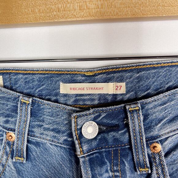 Levis Womens 27 Ribcage Straight Leg Jeans Button Fly Medium Rinse Wash Cotton - Picture 6 of 11